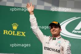 Nico Rosberg (GER) Mercedes AMG F1 celebrates his second position on the podium. 23.10.2016. Formula 1 World Championship, Rd 18, United States Grand Prix, Austin, Texas, USA, Race Day.