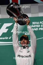 1st place Lewis Hamilton (GBR) Mercedes AMG F1 W07 . 23.10.2016. Formula 1 World Championship, Rd 18, United States Grand Prix, Austin, Texas, USA, Race Day.