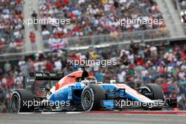 Pascal Wehrlein (GER) Manor Racing MRT. 23.10.2016. Formula 1 World Championship, Rd 18, United States Grand Prix, Austin, Texas, USA, Race Day.