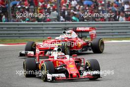 Kimi Raikkonen (FIN) Scuderia Ferrari SF16-H leads Sebastian Vettel (GER) Scuderia Ferrari SF16-H. 23.10.2016. Formula 1 World Championship, Rd 18, United States Grand Prix, Austin, Texas, USA, Race Day.