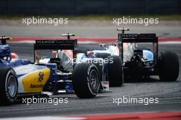 Pascal Wehrlein (GER) Manor Racing MRT05 and Esteban Ocon (FRA) Manor Racing MRT05. 23.10.2016. Formula 1 World Championship, Rd 18, United States Grand Prix, Austin, Texas, USA, Race Day.
