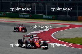 Kimi Raikkonen (FIN) Ferrari SF16-H leads team mate Sebastian Vettel (GER) Ferrari SF16-H. 23.10.2016. Formula 1 World Championship, Rd 18, United States Grand Prix, Austin, Texas, USA, Race Day.