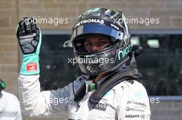 Nico Rosberg (GER) Mercedes AMG F1 celebrates his second position in qualifying parc ferme. 22.10.2016. Formula 1 World Championship, Rd 18, United States Grand Prix, Austin, Texas, USA, Qualifying Day.