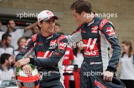 (L to R): Esteban Gutierrez (MEX) Haas F1 Team with Santino Ferrucci (USA) Haas F1 Team Development Driver at a team photograph. 23.10.2016. Formula 1 World Championship, Rd 18, United States Grand Prix, Austin, Texas, USA, Race Day.