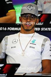 Lewis Hamilton (GBR) Mercedes AMG F1 in the FIA Press Conference. 20.10.2016. Formula 1 World Championship, Rd 18, United States Grand Prix, Austin, Texas, USA, Preparation Day.