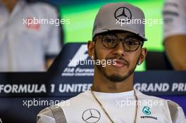 Lewis Hamilton (GBR) Mercedes AMG F1 in the FIA Press Conference. 20.10.2016. Formula 1 World Championship, Rd 18, United States Grand Prix, Austin, Texas, USA, Preparation Day.