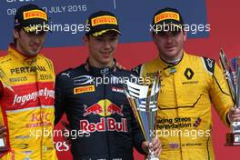 Race 1, 1st position Pierre Gasly (FRA) PREMA Racing, 2nd position  Antonio Giovinazzi (ITA) PREMA Racing and 3rd position Oliver Rowland (GBR) MP Motorsport 09.07.2016. GP2 Series, Rd 5, Silverstone, England, Saturday.