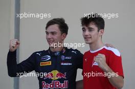 Race 2, Pierre Gasly (FRA) PREMA Racing, Champion GP2 2016 and Charles Leclerc (MON) ART Grand Prix Champion GP3 2016 27.11.2016. GP2 Series, Rd 11, Yas Marina Circuit, Abu Dhabi, UAE, Sunday.