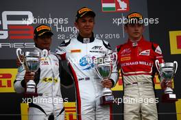 Race 2, 1st position Alexander Albon (THA) ART Grand Prix, 2nd position Arjun Maini (IND) Jenzer Motorsport and 3rd position Charles Leclerc (MON) ART Grand Prix 24.07.2016. GP3 Series, Rd 4, Budapest, Hungary, Sunday.