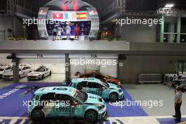 Race 1, Podium Race 1 with  1st position Jean-Karl Vernay Volkswagen Golf GTI TCR Leopard Racing  2nd position Stefano Comini (SUI) Volkswagen Golf GTI TCR, Leopard Racing  3rd position Pepe Oriola (ESP) SEAT Leon, Team Craft-Bamboo LUKOIL 17.09.2016. TCR International Series, Rd 9, Marina Bay Street Circuit, Singapore, Saturday.