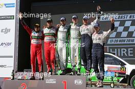 Podium WRC2 - 1st Esapekka Lappi (FIN) Janne Ferm (FIN) Skoda Fabia R5, 2nd Nicholas Fuchs (PER) Fernando Mussano (ARG) Skoda Fabia R5, 3rd Hubert Ptaszek (POL) Maciek Szczepaniak (POL) Peugeot 208 T16 17-20.11.2016 FIA World Rally Championship 2016, Rd 14, Australia, Coffs Harbour, Australia