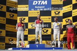 Podium: Second place Mattias Ekstrom (SWE) Audi Sport Team Abt Sportsline, Audi A5 DTM, Race winner Rene Rast (GER) Audi Sport Team Rosberg, Audi RS 5 DTM and Third place Maxime Martin (BEL) BMW Team RBM, BMW M4 DTM. 18.06.2017, DTM Round 3, Hungaroring, Hungary, Sunday.