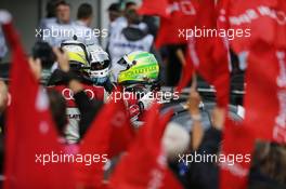 Third placed Nico Muller (SUI) Audi Sport Team Abt Sportsline, Audi RS 5 DTM; Race winner Rene Rast (GER) Audi Sport Team Rosberg, Audi RS 5 DTM and second placed Mike Rockenfeller (GER) Audi Sport Team Phoenix, Audi RS 5 DTM celebrates in parc ferme. 24.09.2017, DTM Round 8, Red Bull Ring Spielberg, Austria, Sunday.