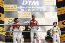 Podium: Second placed Mike Rockenfeller (GER) Audi Sport Team Phoenix, Audi RS 5 DTM; Race winner Jamie Green (GBR) Audi Sport Team Rosberg, Audi RS 5 DTM and third placed Timo Glock (GER) BMW Team RMG, BMW M4 DTM. 14.10.2017, DTM Round 9, Hockenheimring, Germany,  Saturday.