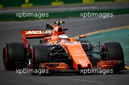 Stoffel Vandoorne (BEL) McLaren MCL32 running sensor equipment. 24.03.2017. Formula 1 World Championship, Rd 1, Australian Grand Prix, Albert Park, Melbourne, Australia, Practice Day.