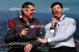 (L to R): Guenther Steiner (ITA) Haas F1 Team Prinicipal with Toto Wolff (GER) Mercedes AMG F1 Shareholder and Executive Director. 24.03.2017. Formula 1 World Championship, Rd 1, Australian Grand Prix, Albert Park, Melbourne, Australia, Practice Day.