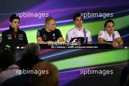 (L to R): Esteban Ocon (FRA) Sahara Force India F1 Team; Valtteri Bottas (FIN) Mercedes AMG F1; Lance Stroll (CDN) Williams; and Felipe Massa (BRA) Williams, in the FIA Press Conference. 23.03.2017. Formula 1 World Championship, Rd 1, Australian Grand Prix, Albert Park, Melbourne, Australia, Preparation Day.