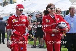 (L to R): Kimi Raikkonen (FIN) Ferrari with Stefania Bocchi (ITA) Ferrari Press Officer. 23.03.2017. Formula 1 World Championship, Rd 1, Australian Grand Prix, Albert Park, Melbourne, Australia, Preparation Day.