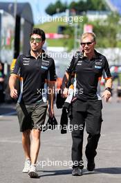 Sergio Perez (MEX) Sahara Force India F1 with Xavi Martos (ESP) Sahara Force India F1 Team Physio. 06.07.2017. Formula 1 World Championship, Rd 9, Austrian Grand Prix, Spielberg, Austria, Preparation Day.