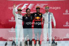 The podium (L to R): Valtteri Bottas (FIN) Mercedes AMG F1, second; Daniel Ricciardo (AUS) Red Bull Racing, race winner; Lance Stroll (CDN) Williams, third. 25.06.2017. Formula 1 World Championship, Rd 8, Azerbaijan Grand Prix, Baku Street Circuit, Azerbaijan, Race Day.