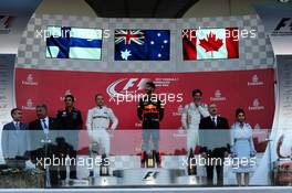 The podium (L to R): Valtteri Bottas (FIN) Mercedes AMG F1, second; Daniel Ricciardo (AUS) Red Bull Racing, race winner; Lance Stroll (CDN) Williams, third. 25.06.2017. Formula 1 World Championship, Rd 8, Azerbaijan Grand Prix, Baku Street Circuit, Azerbaijan, Race Day.