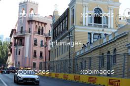 Lewis Hamilton (GBR) Mercedes AMG F1 W08 leads behind the leads behind the FIA Safety Car. 25.06.2017. Formula 1 World Championship, Rd 8, Azerbaijan Grand Prix, Baku Street Circuit, Azerbaijan, Race Day.