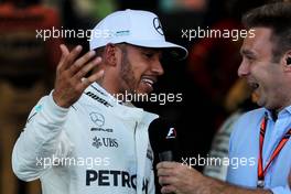 Lewis Hamilton (GBR) Mercedes AMG F1 with Davide Valsecchi (ITA) Sky F1 Italia Presenter in qualifying parc ferme. 24.06.2017. Formula 1 World Championship, Rd 8, Azerbaijan Grand Prix, Baku Street Circuit, Azerbaijan, Qualifying Day.