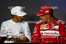 (L to R): Lewis Hamilton (GBR) Mercedes AMG F1 and Kimi Raikkonen (FIN) Ferrari in the post qualifying FIA Press Conference. 24.06.2017. Formula 1 World Championship, Rd 8, Azerbaijan Grand Prix, Baku Street Circuit, Azerbaijan, Qualifying Day.