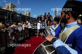 (L to R): Lewis Hamilton (GBR) Mercedes AMG F1 with Lance Stroll (CDN) Williams on the drivers parade. 25.06.2017. Formula 1 World Championship, Rd 8, Azerbaijan Grand Prix, Baku Street Circuit, Azerbaijan, Race Day.