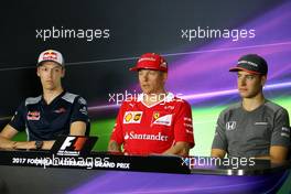 The FIA Press Conference (L to R): Daniil Kvyat (RUS) Scuderia Toro Rosso; Kimi Raikkonen (FIN) Ferrari; Stoffel Vandoorne (BEL) McLaren. 22.06.2017. Formula 1 World Championship, Rd 8, Azerbaijan Grand Prix, Baku Street Circuit, Azerbaijan, Preparation Day.