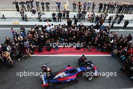 Daniil Kvyat (RUS) Scuderia Toro Rosso and team mate Carlos Sainz Jr (ESP) Scuderia Toro Rosso unveil the Scuderia Toro Rosso STR12. 26.02.2017. Formula One Testing, Preparations, Barcelona, Spain. Sunday.