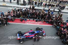 Daniil Kvyat (RUS) Scuderia Toro Rosso and team mate Carlos Sainz Jr (ESP) Scuderia Toro Rosso unveil the Scuderia Toro Rosso STR12. 26.02.2017. Formula One Testing, Preparations, Barcelona, Spain. Sunday.