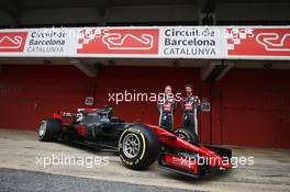 (L to R): Kevin Magnussen (DEN) Haas F1 Team and team mate Romain Grosjean (FRA) Haas F1 Team unveil the Haas VF-17.  27.02.2017. Formula One Testing, Day One, Barcelona, Spain. Monday.