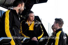 (L to R): Cyril Abiteboul (FRA) Renault Sport F1 Managing Director with Nico Hulkenberg (GER) Renault Sport F1 Team and Nick Chester (GBR) Renault Sport F1 Team Chassis Technical Director. 01.03.2017. Formula One Testing, Day Three, Barcelona, Spain. Wednesday.