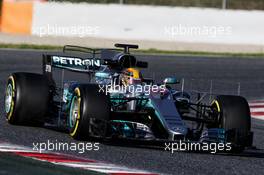 Lewis Hamilton (GBR) Mercedes AMG F1 W08 running sensor equipment. 07.03.2017. Formula One Testing, Day One, Barcelona, Spain. Tuesday.