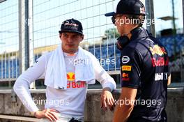 (L to R): Max Verstappen (NLD) Red Bull Racing with Pierre Gasly (FRA) Red Bull Racing Test Driver. 01.08.2017. Formula 1 Testing, Budapest, Hungary.