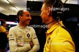 (L to R): Robert Kubica (POL) Renault Sport F1 Team Test Driver with Alan Permane (GBR) Renault Sport F1 Team Trackside Operations Director. 02.08.2017. Formula 1 Testing, Budapest, Hungary.
