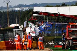 Felipe Massa (BRA) Williams FW40 crashed in the first practice session. 25.08.2017. Formula 1 World Championship, Rd 12, Belgian Grand Prix, Spa Francorchamps, Belgium, Practice Day.