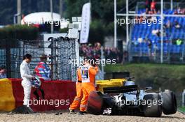 Felipe Massa (BRA) Williams FW40 crashed in the first practice session. 25.08.2017. Formula 1 World Championship, Rd 12, Belgian Grand Prix, Spa Francorchamps, Belgium, Practice Day.