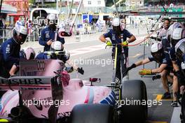 Esteban Ocon (FRA) Sahara Force India F1 VJM10 practices a pit stop. 25.08.2017. Formula 1 World Championship, Rd 12, Belgian Grand Prix, Spa Francorchamps, Belgium, Practice Day.