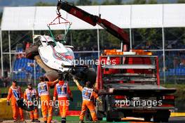 Felipe Massa (BRA) Williams FW40 crashed in the first practice session. 25.08.2017. Formula 1 World Championship, Rd 12, Belgian Grand Prix, Spa Francorchamps, Belgium, Practice Day.