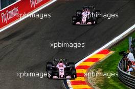 Esteban Ocon (FRA) Sahara Force India F1 VJM10 leads team mate Sergio Perez (MEX) Sahara Force India F1 VJM10. 25.08.2017. Formula 1 World Championship, Rd 12, Belgian Grand Prix, Spa Francorchamps, Belgium, Practice Day.