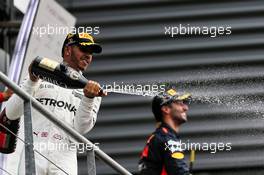 Race winner Lewis Hamilton (GBR) Mercedes AMG F1 celebrates on the podium. 27.08.2017. Formula 1 World Championship, Rd 12, Belgian Grand Prix, Spa Francorchamps, Belgium, Race Day.