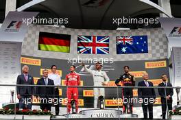 The podium (L to R): Sebastian Vettel (GER) Ferrari, second; Lewis Hamilton (GBR) Mercedes AMG F1, race winner; Daniel Ricciardo (AUS) Red Bull Racing, third. 27.08.2017. Formula 1 World Championship, Rd 12, Belgian Grand Prix, Spa Francorchamps, Belgium, Race Day.