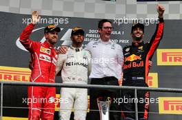 The podium (L to R): Sebastian Vettel (GER) Ferrari, second; Lewis Hamilton (GBR) Mercedes AMG F1, race winner; Daniel Ricciardo (AUS) Red Bull Racing, third. 27.08.2017. Formula 1 World Championship, Rd 12, Belgian Grand Prix, Spa Francorchamps, Belgium, Race Day.