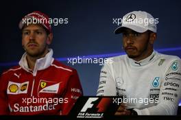 (L to R): Sebastian Vettel (GER) Ferrari and Lewis Hamilton (GBR) Mercedes AMG F1 in the post race FIA Press Conference. 27.08.2017. Formula 1 World Championship, Rd 12, Belgian Grand Prix, Spa Francorchamps, Belgium, Race Day.