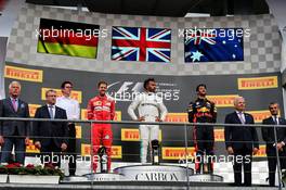 The podium (L to R): Sebastian Vettel (GER) Ferrari, second; Lewis Hamilton (GBR) Mercedes AMG F1, race winner; Daniel Ricciardo (AUS) Red Bull Racing, third. 27.08.2017. Formula 1 World Championship, Rd 12, Belgian Grand Prix, Spa Francorchamps, Belgium, Race Day.