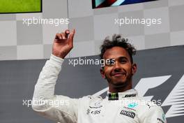 Race winner Lewis Hamilton (GBR) Mercedes AMG F1 celebrates on the podium. 27.08.2017. Formula 1 World Championship, Rd 12, Belgian Grand Prix, Spa Francorchamps, Belgium, Race Day.