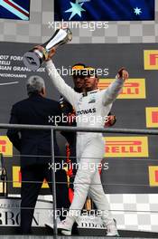 Race winner Lewis Hamilton (GBR) Mercedes AMG F1 celebrates on the podium. 27.08.2017. Formula 1 World Championship, Rd 12, Belgian Grand Prix, Spa Francorchamps, Belgium, Race Day.