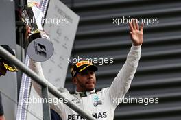 Race winner Lewis Hamilton (GBR) Mercedes AMG F1 celebrates on the podium. 27.08.2017. Formula 1 World Championship, Rd 12, Belgian Grand Prix, Spa Francorchamps, Belgium, Race Day.